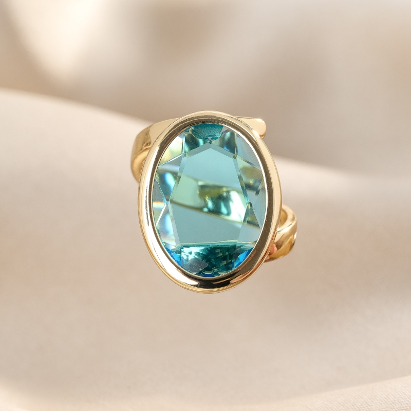 925 Sterling Silver Ring Marine Ovali, 23K gold plated