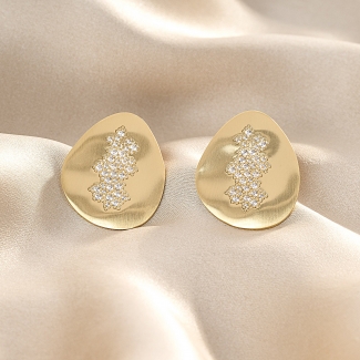 925 Sterling Silver Earrings Foglie Pave Grandi, 23K gold plated