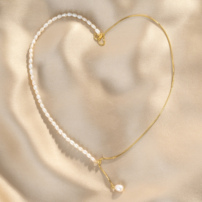 925 Sterling Silver Choker Gold Summer Twist, pearls of culture, silver adjustable