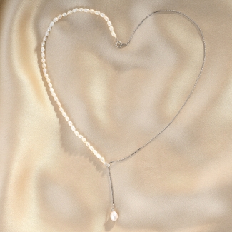 Choker argint Summer Twist, perle de cultura, lantisor culisant