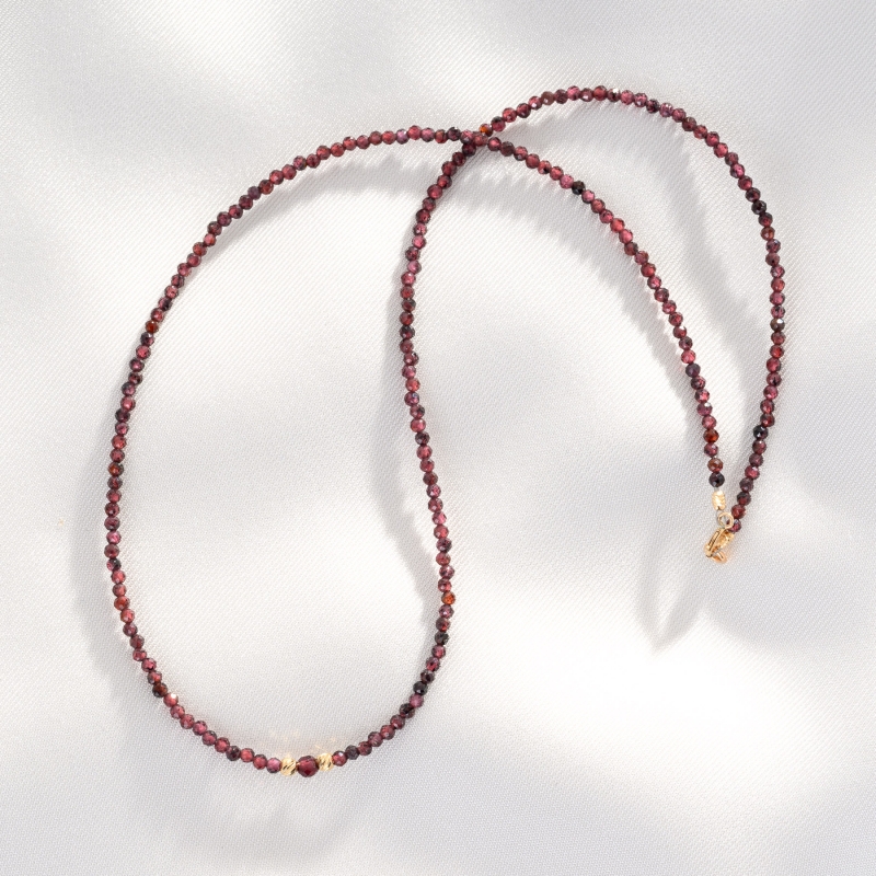 925 Sterling Silver Necklace Love Story, garnet 14K gold charms