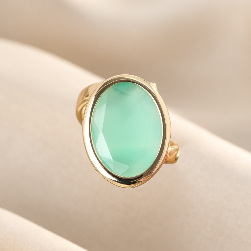 925 Sterling Silver Ring Sea Green Mignon 23K gold plated