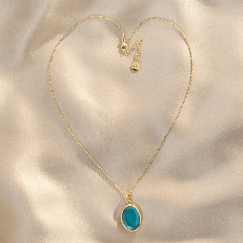 925 Sterling Silver Necklace Marine Ovali, 42 cm, 23K gold plated