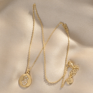 925 Sterling Silver Necklace Foglie Pave, 42 cm, 23K gold plated