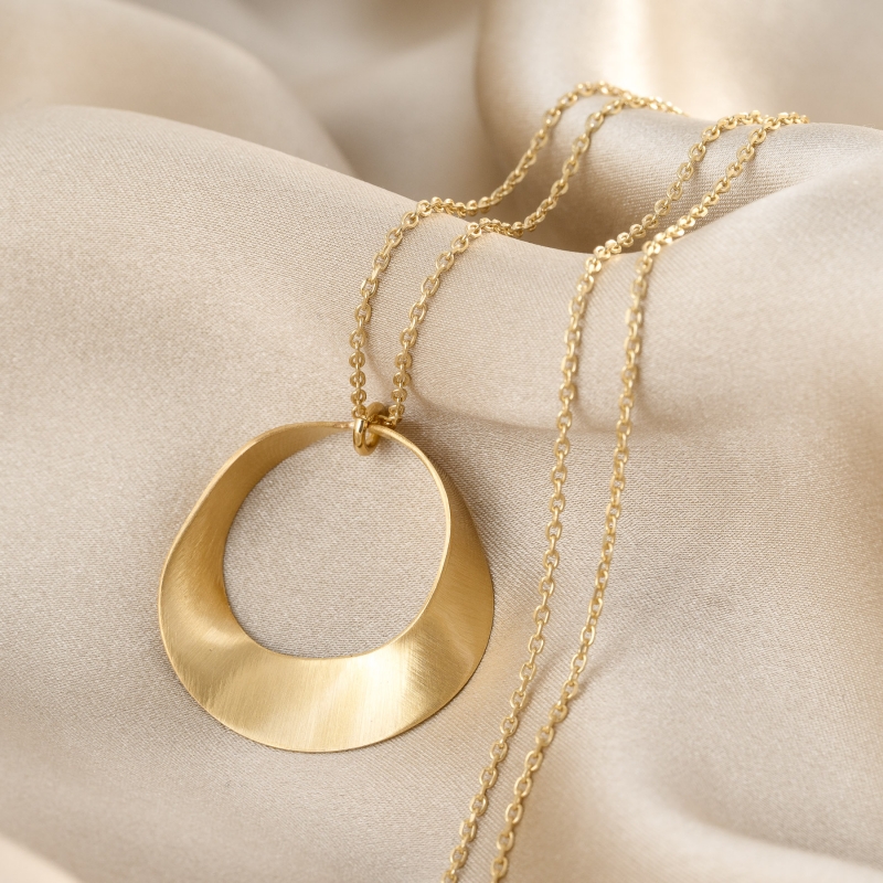 925 Sterling Silver Necklace Lune M, 42 cm, 23K gold plated