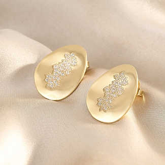 925 Sterling Silver Earrings Foglie Pave Grandi, 23K gold plated