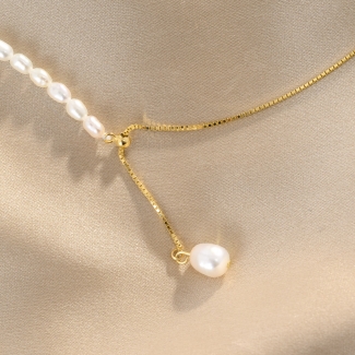 925 Sterling Silver Choker Gold Summer Twist, pearls of culture, silver adjustable