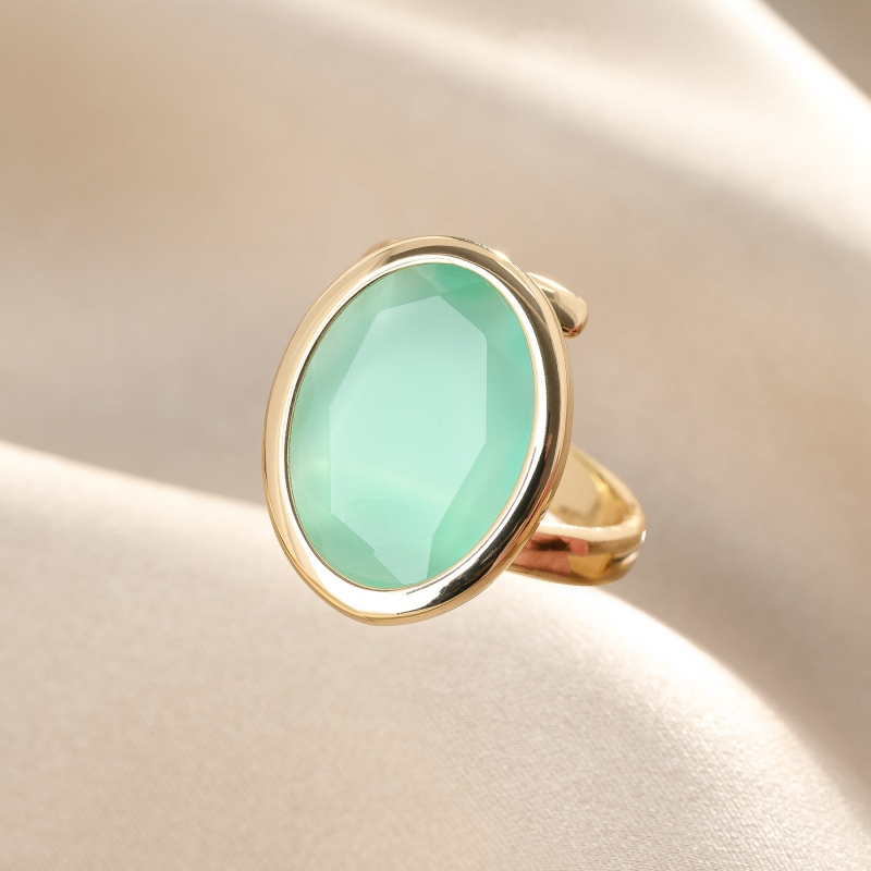 925 Sterling Silver Ring Sea Green Mignon 23K gold plated