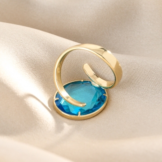 925 Sterling Silver Ring Marine Ovali, 23K gold plated