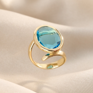 925 Sterling Silver Ring Marine Ovali, 23K gold plated