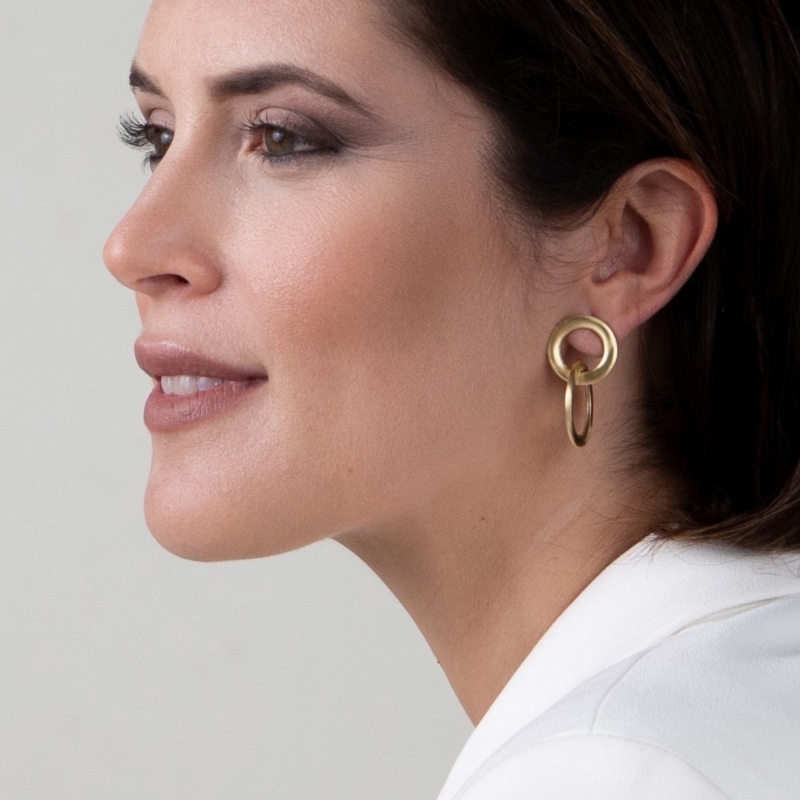 925 Sterling Silver Earrings Vintage Rondo, 23K gold plated