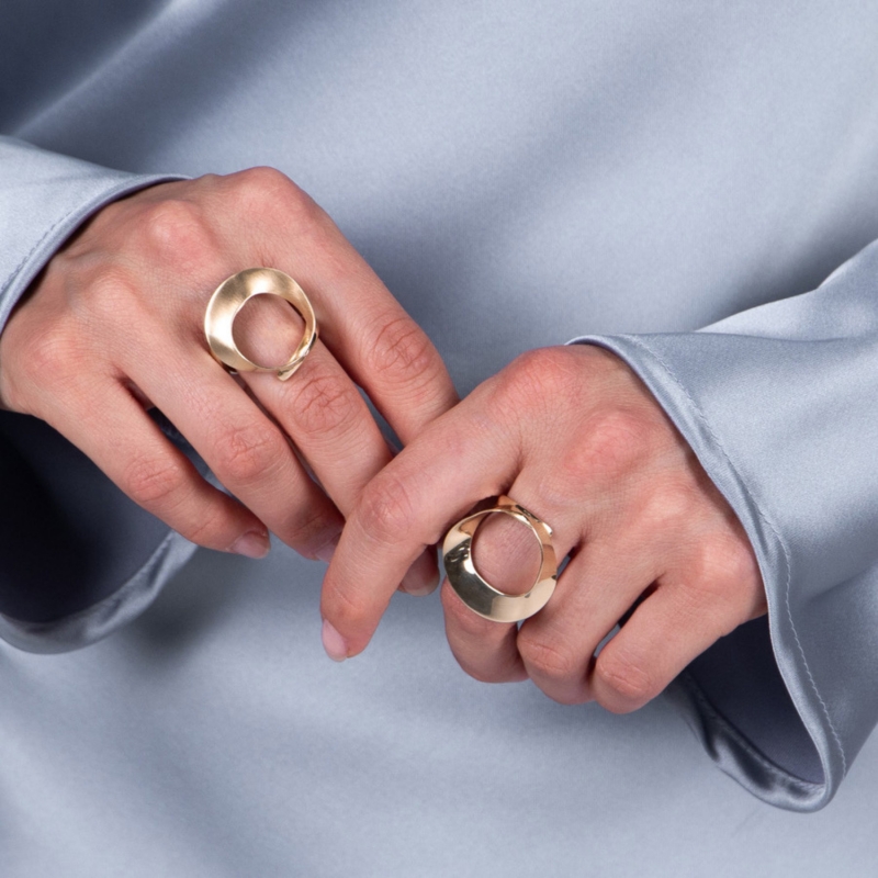 925 Sterling Silver Ring Lune Gold, 23K gold plated