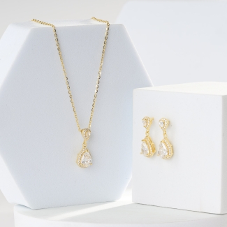 Set argint cercei, pandant si lant Brilliant Touch zirconia gold