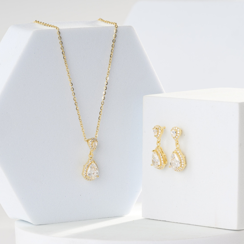 Set argint cercei, pandant si lant Brilliant Touch zirconia gold