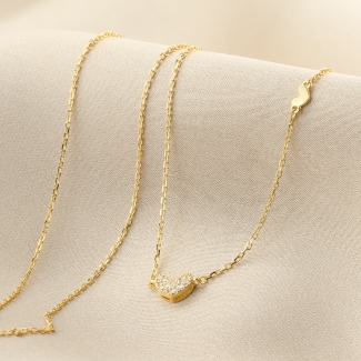 Colier auriu cu pandantiv inima zirconii si inimioara mica.