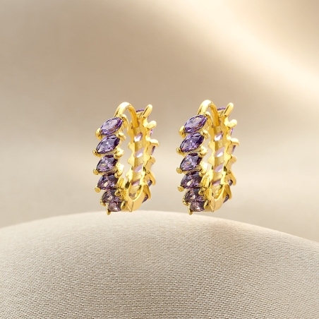 Cercei rotunzi aurii cu pietre mov taiate marquise.