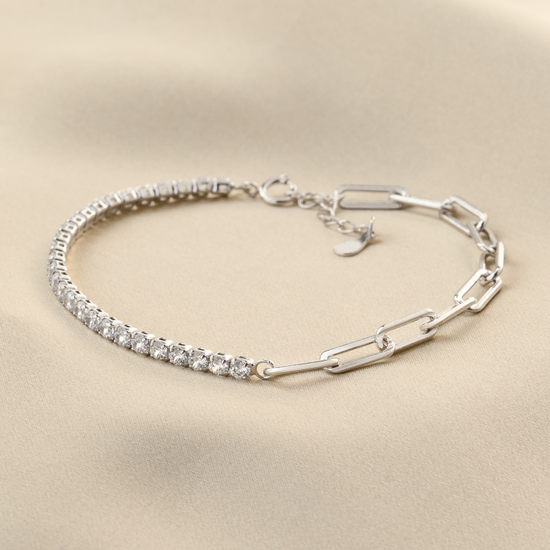 Sterling Silver Bracelet Mix Tennis Chain zirconia