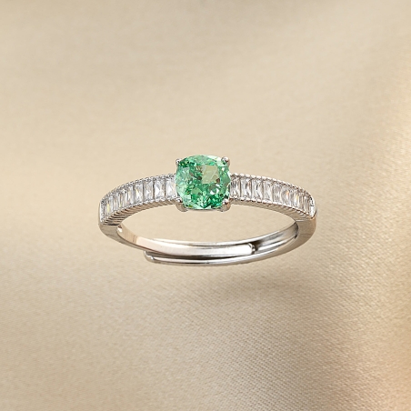 Adjustable Sterling Silver Ring Grace in Green, zirconia