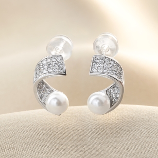 Cercei argint cu perle si cristale, design modern.