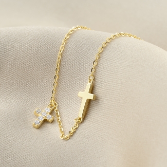 Bratara din argint placat cu aur 14K cu doua cruciulite.