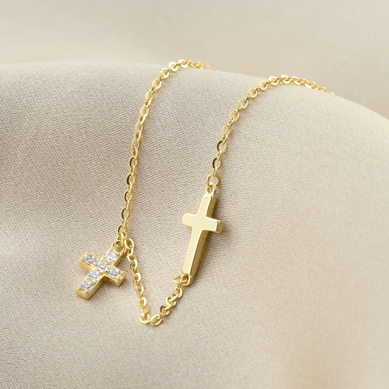 Bratara din argint placat cu aur 14K cu doua cruciulite.