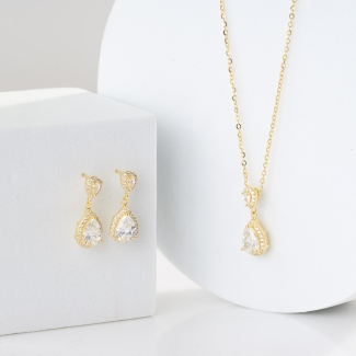 Set argint cercei, pandant si lant Brilliant Touch zirconia gold