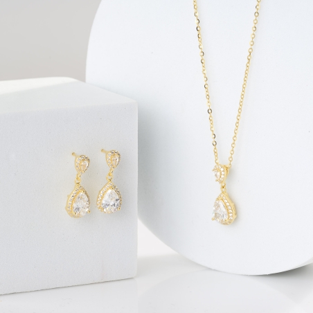 Set argint cercei, pandant si lant Brilliant Touch zirconia gold