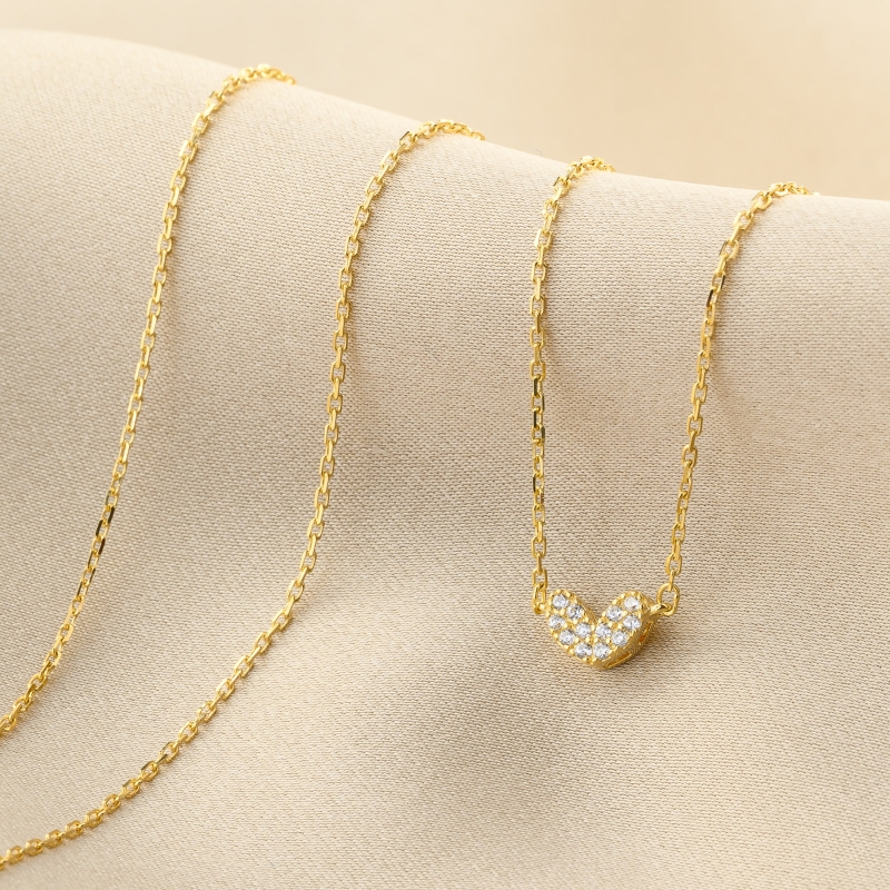 Colier argint placat cu aur 14K cu doua inimi, una cu pietre zirconiu.