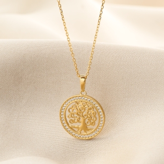 Sterling Silver Necklace Tree of Life gold