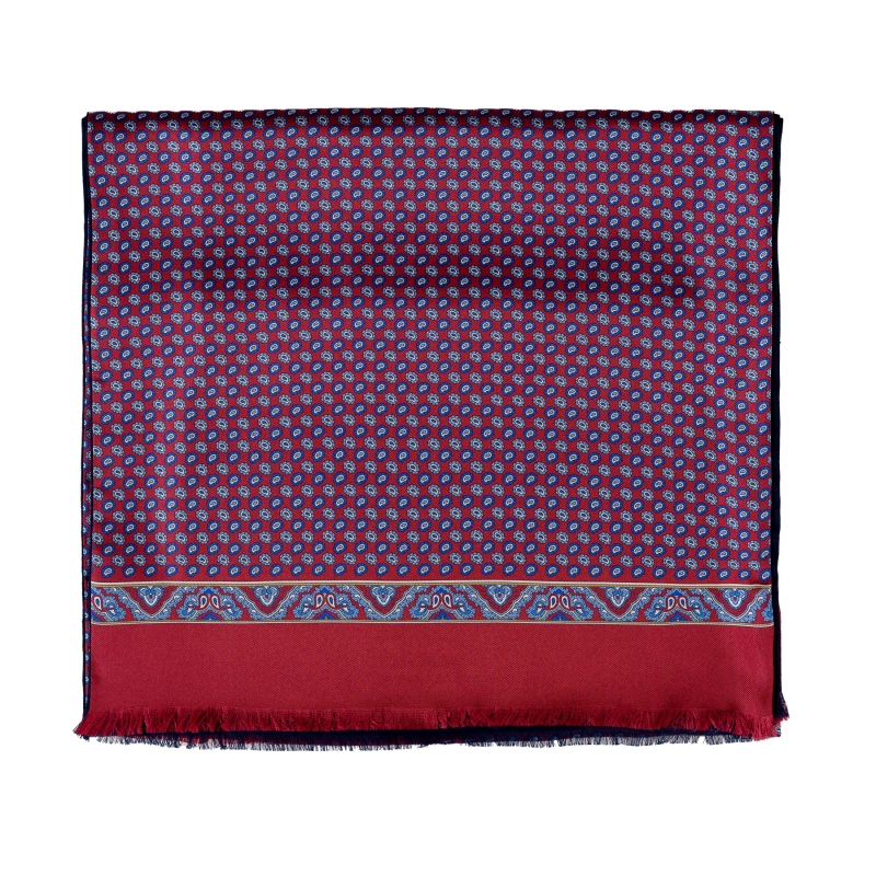 Gift Men's silk and wool scarf Uomo Umbria bordeaux and Navy Silk Pocket