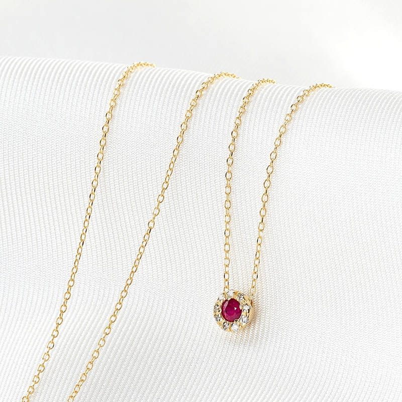 Colier aur 14K Grace rubin natural si diamante