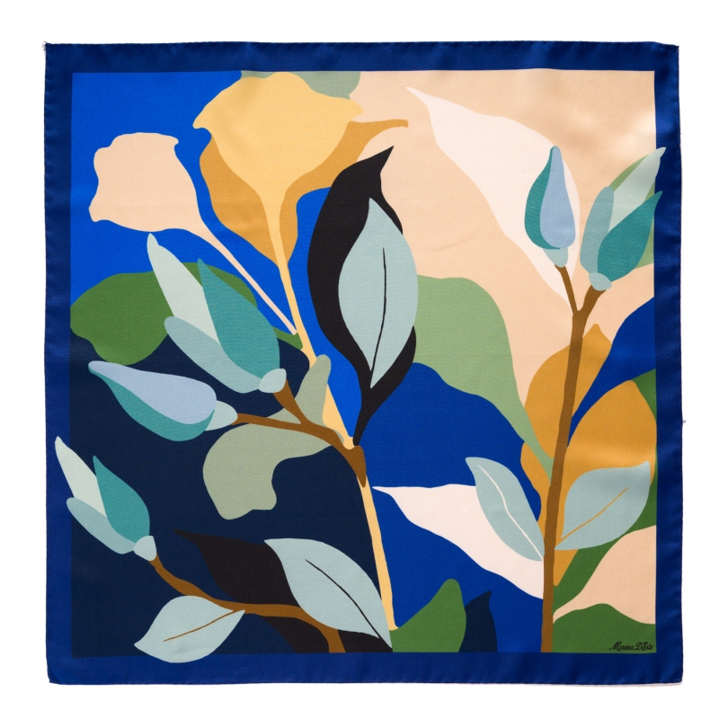 Silk Scarf S twill Reve Floral blue cobalt