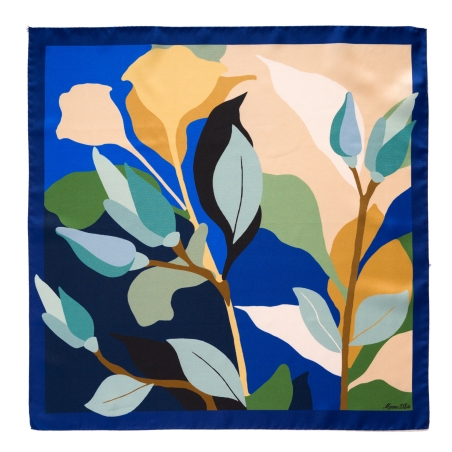 Esarfa matase S twill Reve Floral blue cobalt