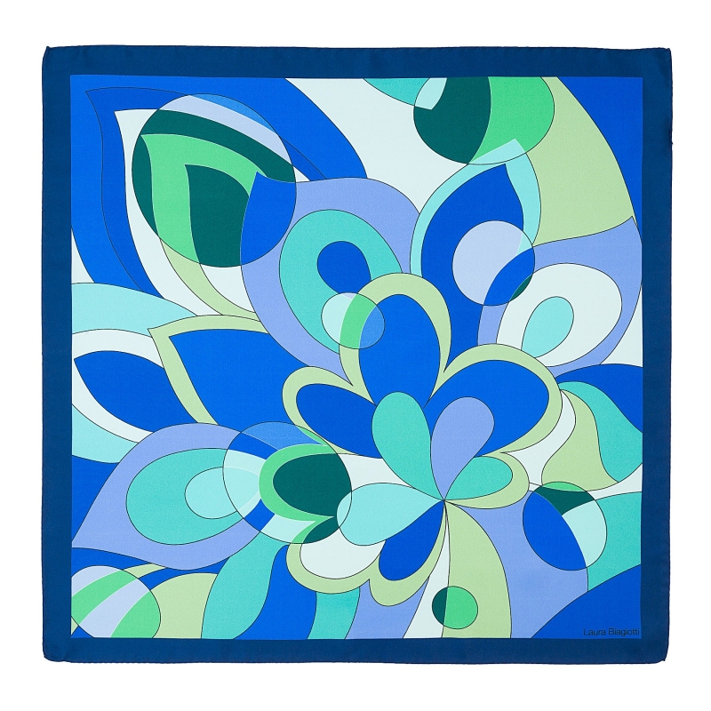 Silk Scarf S twill Bold Conversations in Blue
