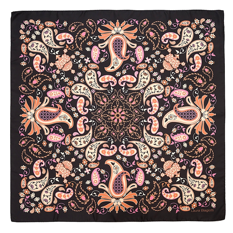 Esarfa matase twill Paisley Code brown