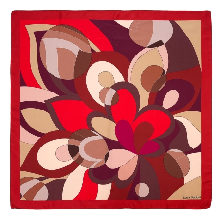 Esarfa matase naturala twill cu imprimeu abstract rosu,maro,mov,beige.