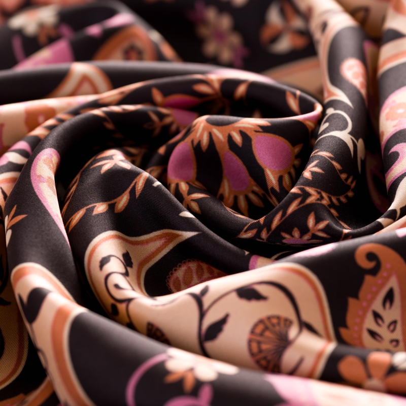 Esarfa matase twill Paisley Code brown