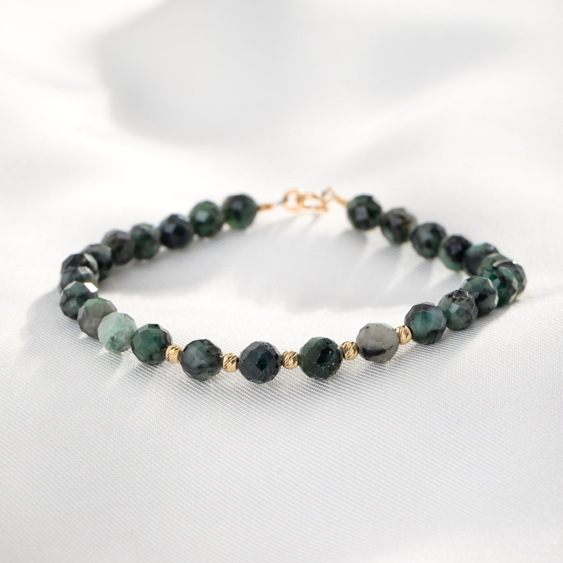Bracelet Emerald Catch, natural emerald, 14K gold charms