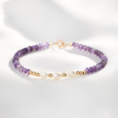Bracelet Everlight amethyst, pearls, 14K gold charms