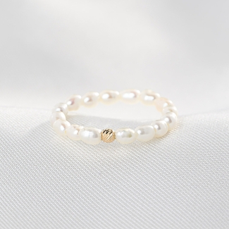 Inel reglabil perla bob de orez, sfera aur 14K