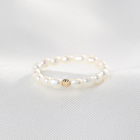 Adjustable ring rice-shaped pearl, 14K gold charms