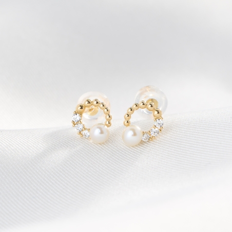 Cercei aur 14K Just for You perla si zirconia