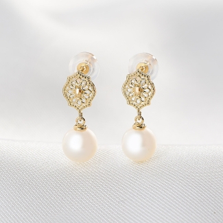 14K Gold Earrings 14K White Reverie, white pearl