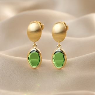 Sterling Silver Earrings Carmelle Ovali Verde 23K gold plated