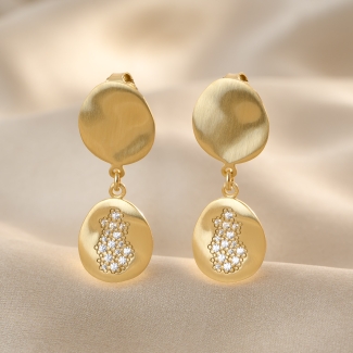Sterling Silver Earrings Foglie Pave Lungo 23K gold plated