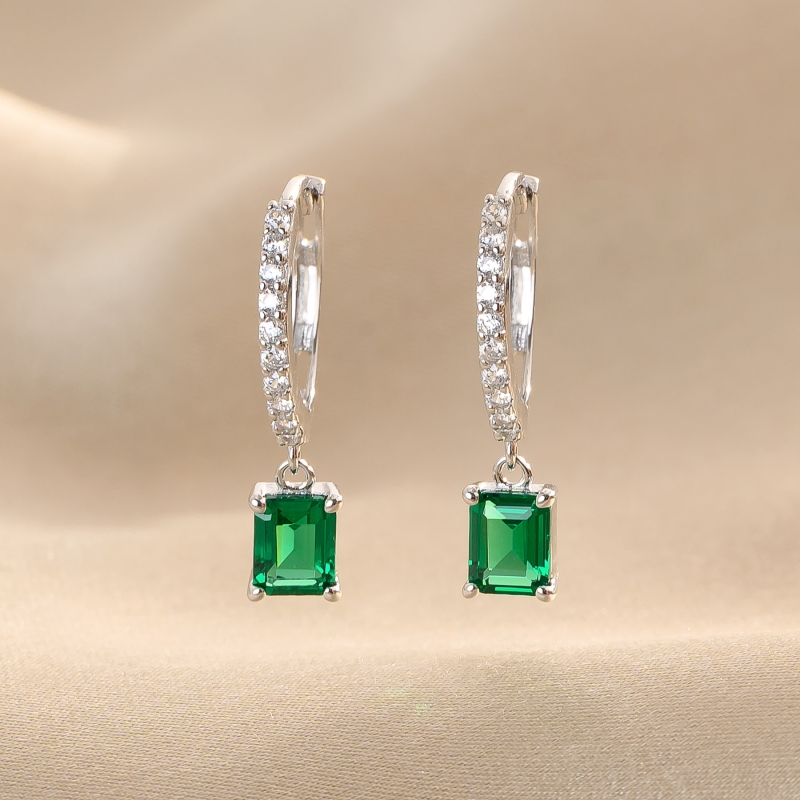 Sterling Silver Earrings Emerald Mood