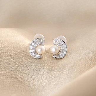 Sterling Silver Earrings Halo Pearl