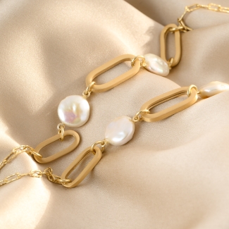 Sterling Silver Necklace lung Baroque Perle Chic, 100 cm, 23K gold plated