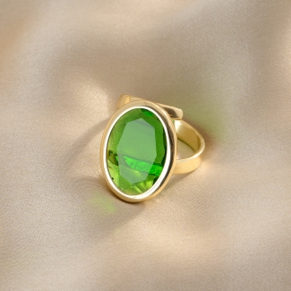 Sterling Silver Ring Carmelle Ovali Verde 23K gold plated
