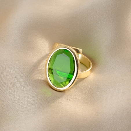 Sterling Silver Ring Carmelle Ovali Verde 23K gold plated